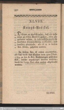XLVIII. Kriegs-Artikel