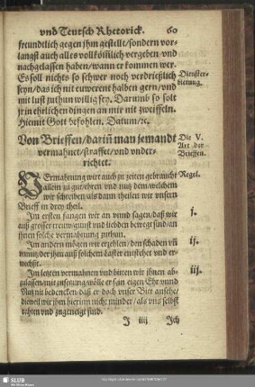 Die V. Art der Brieffen. Von Brieffen, darin[n] man jemandt vermahnet, straffet, und underrichtet