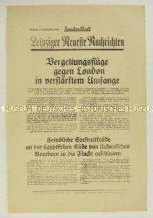 Sonderblatt der "Leipziger Neuesten Nachrichten" u.a. zu den Luftangriffen auf London