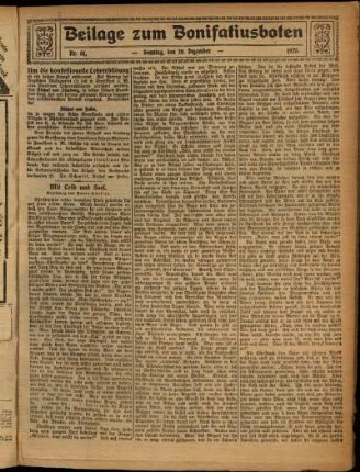 Zweite Ausgabe vom Sonntag, den 20. Dezember 1925.