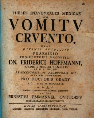 Theses inaug. med. de vomitu cruento