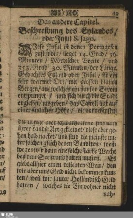 Das andere Capitel. Beschreibung des Eylandes / oder Insul St. Jago.