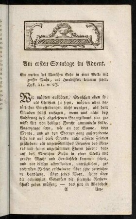 1-20, Am ersten Sonntage im Advent, [...] - Am zweyten [...].