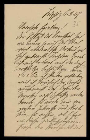 35: Brief von Emil Strohal an Gottlieb Planck, Leipzig, 6.8.1907