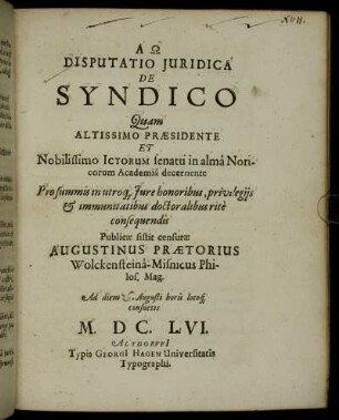 Disputatio Iuridica De Syndico