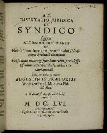 Disputatio Iuridica De Syndico