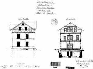 Gingen (Fils): Empfangsgebäude Querschnitt,Giebelansicht