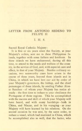 Letter from Antonio Sedeno to Felipe II