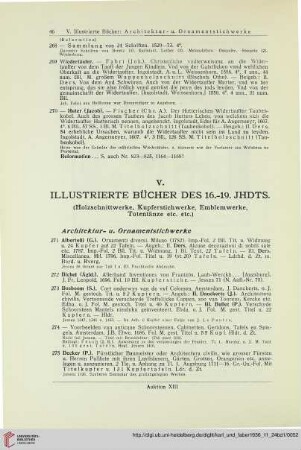 V. Illustrierte Bücher des 16.-19. Jahrhunderts (Nr. 271-519)