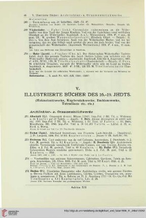 V. Illustrierte Bücher des 16.-19. Jahrhunderts (Nr. 271-519)