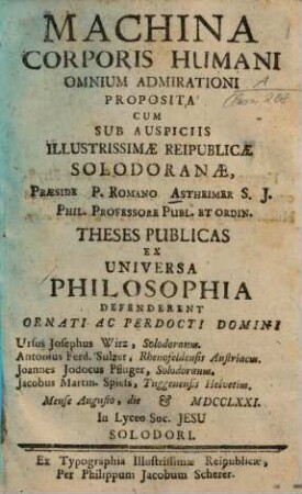 Machina Corporis Humani Omnium Admirationi Proposita
