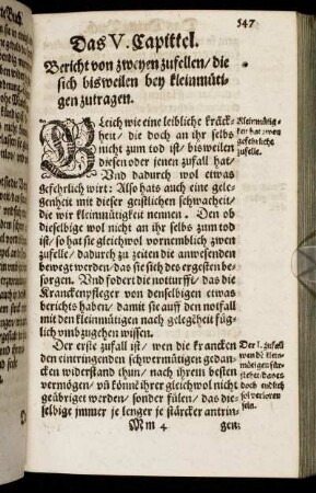 Das V. Capittel. Bericht von zweyen zufellen, die sich bisweilen bey kleinmütigen zutragen.
