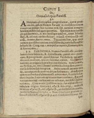 Caput I. De Ονοματολογια Paradisi.