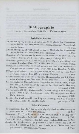 Bibliographie vom 1. December 1859 bis 1. Februar 1860.
