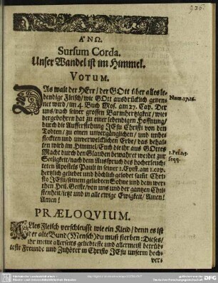 Leichenpredigt : Die seelige, himmlische Oberaw. Votum. Praeloquium. Exordium. Tractatio