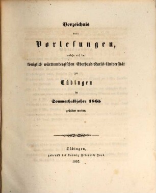 Tübinger Universitätsschriften. 1865