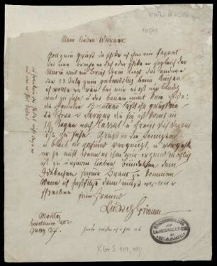 Brief von Ludwig Emil Grimm an Johann Werner Henschel