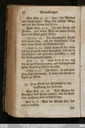 30. Das Glück des Frommen in der Hoffnung der Zukunft.