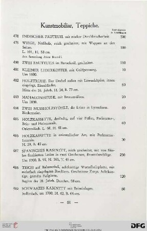 Kunstmobiliar, Teppiche (Nr. 478-494)