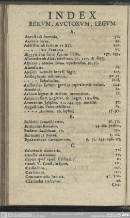 Index Rerum, Auctorum, Legum