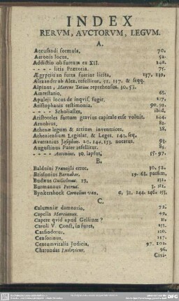 Index Rerum, Auctorum, Legum