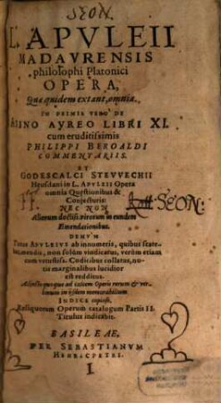 L. Apvleii Madavrensis philosophi Platonici Opera, Quae quidem extant, omnia
