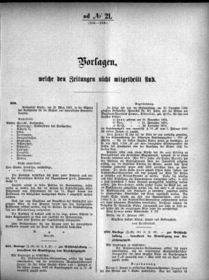 Anlage: ad No.21. (256-259.), Vorlagen, welche den Zeitungen nicht mitgeteilt sind