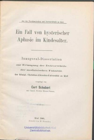 Ein Fall von hysterischer Aphasie im Kindesalter