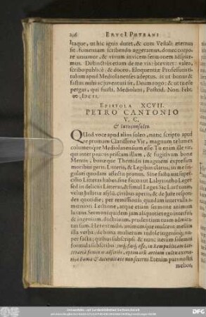 Epistola XCVII. Petro Cantonio V. C. & Iurisconsulto.
