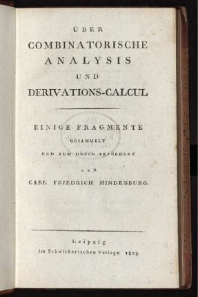 Über combinatorische Analysis und Derivations-Calcul