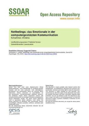 Netfeelings: das Emotionale in der computergestützten Kommunikation