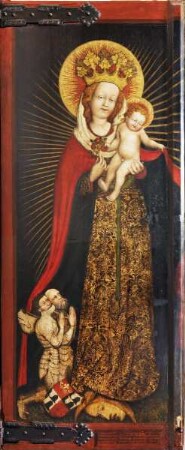 Marientod-Retabel — Schutzmantelmadonna mit Stiftern — Linker Altarflügel - Schutzmantelmadonna