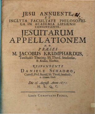 Diss. de Jesuitarum appellatione