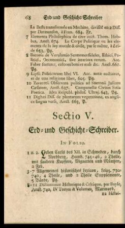 Sectio V. Erd- und Geschicht-.Schreiber