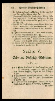 Sectio V. Erd- und Geschicht-.Schreiber