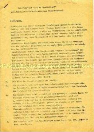 Maschinenschriftlicher Entwurf der Satzung des Kampfverbandes "Freies Deutschland"