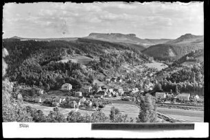 Sächsische Schweiz, Krippen an der Elbe mit Zschirnstein, Blick von der Ostrauer Scheibe