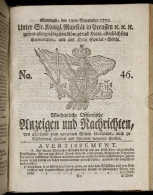 No. 46. Montags, den 12ten November 1770.