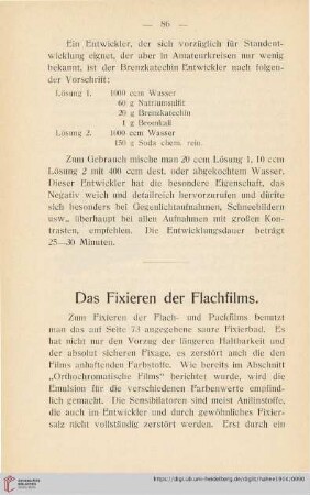 Das Fixieren der Flachfilms