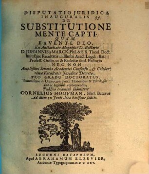 Disp. iur. inaug. de substitutione mente capti