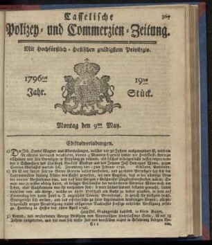 19tes Stueck, Montag den 9ten May. 1796