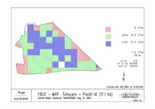 YIELD - MAP Scheyern - Flachfeld (17.1 ha) (winter-wheat; flowmeater "DANIAVISION", Aug. 12, 1990)