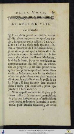 Chap. VIII. La Maladie.