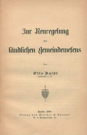 Zur Neuregelung des ländlichen Gemeindewesens