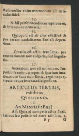 Articulus Tertius exhibens Quaestiones.