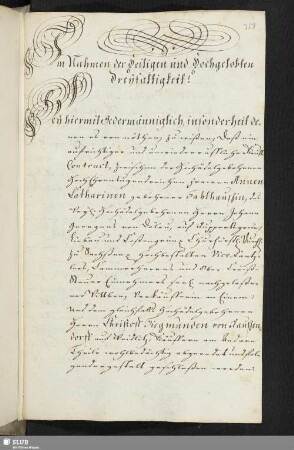 Im Nahmen der Heiligen und Hochgelobten Dreyfaltigkeit! [Contract betreffend Grünewald und Sella, 1677]