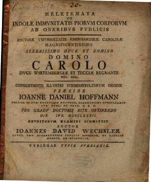 Meletemata de indole immunitatis piorum corporum ab oneribus publicis