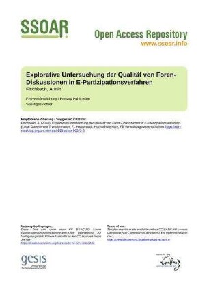 Explorative Untersuchung der Qualität von Foren-Diskussionen in E-Partizipationsverfahren