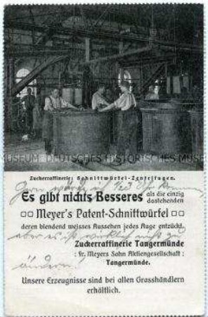 Werbung für Zucker der Zuckerraffinerie Fr. Meyers Sohn AG in Tangermünde