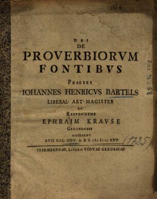 De Proverbiorvm Fontibvs